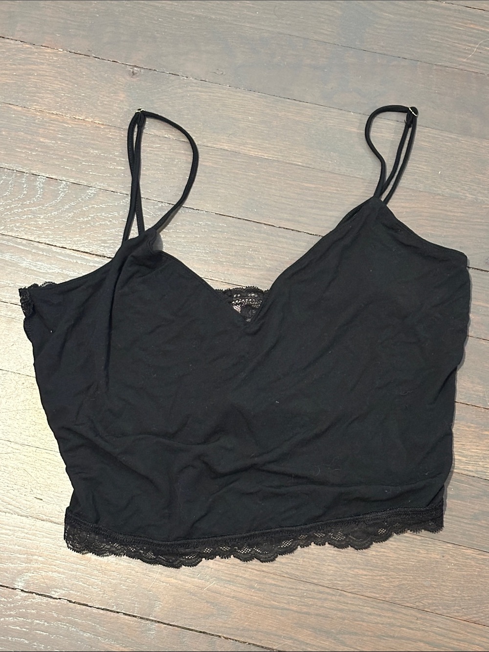 Victoria Secret M Black Lace Trim Cami Crop Top